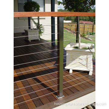 Steel Rope Stair Railing with Woodern Handrails
